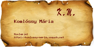 Komlóssy Mária névjegykártya